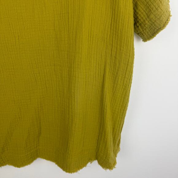 Easel Womens Scoop Neck Frayed Cotton Short Sleeve Mustard Yellow Blouse Small - Picture 8 of 10